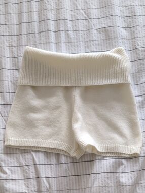 Knit Foldover Shorts in Cream